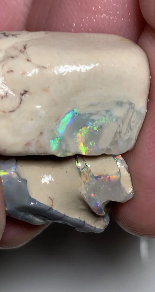 OPAL MONTH SPECIAL Mulga® Dark / Crystal  Rough Seam Opal formations Pair 34cts Nice fires clay/sand host 22x10x10mm & 16x10x8mm  WSZ02