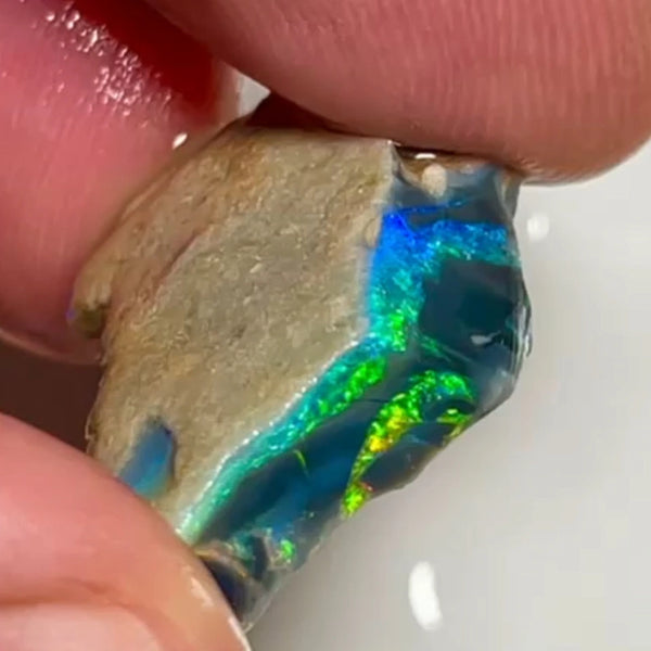 Mulga® Gem Black/Dark Seam opal rough 17.95cts Wee Warra Plains Very Exotic Bright Gorgeous Multi Fires rough to cut  24x16x7 mm NEW931
