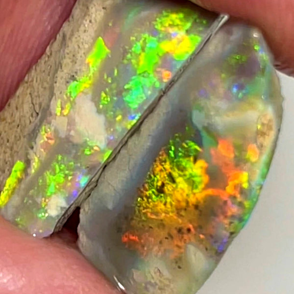 Australian Opal Rubs rough Pair 8cts Yellow/Orange dominant Bright Vivid Multifires to faces 21x9x4 & 22x8x2 mm WAE36