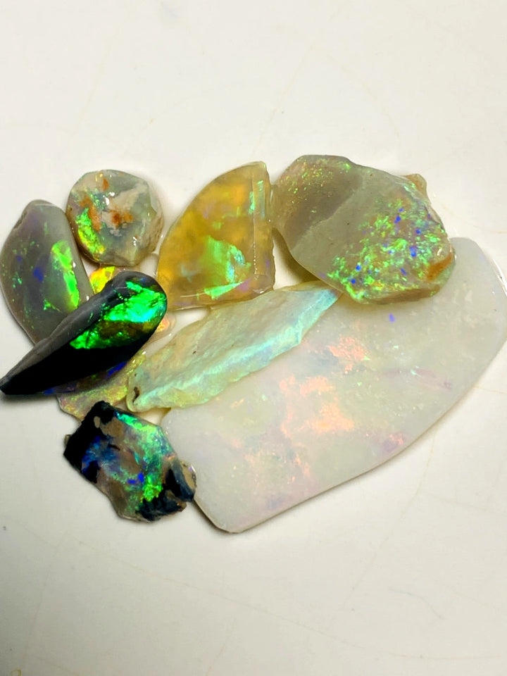 Lightning Ridge Opal Rough n Rub Parcel Black Dark & Crystal From the Miners Bench® 27cts Super Bright Multifires 30x12x3mm to 6x5x4mm  WSY95