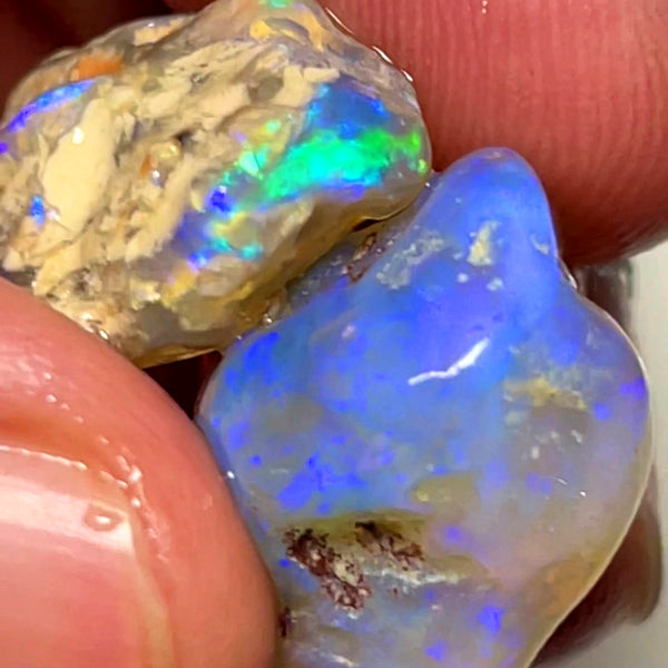 Lightning Ridge 34cts Big Bright knobby Opal rough pair lots of fires showing 22x17x10 & 19x15x9 mm 1128