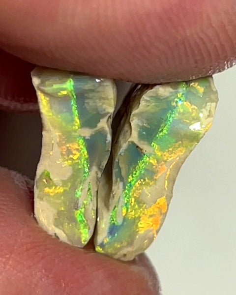 Australian Rough Opal 12.5cts Exotic Knobby Split of Lightning Ridge Orange/Yellow Dominate Multifires 16x12x4mm & 17x10x4mm WAE3