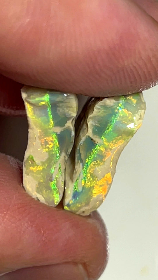 Australian Rough Opal 12.5cts Exotic Knobby Split of Lightning Ridge Orange/Yellow Dominate Multifires 16x12x4mm & 17x10x4mm WAE3