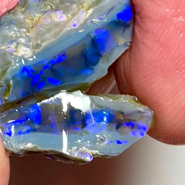 Lightning Ridge Rough Opal 31cts Stunning Dark Crystal Knobby Split with Nice bars with Vibrant Blues  26x20x13 & 20x8x7mm WAE57