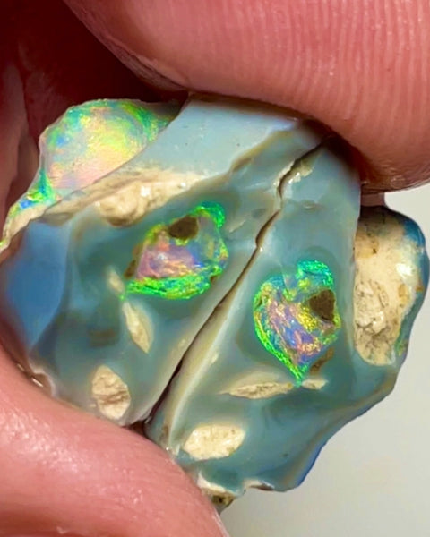 Wow Super exotic looking Knobby opal split rough/rub pair 17.50cts Stunning Pinks throughout these amazing multifires  20x11x11 & 20x14x8mm NSW054