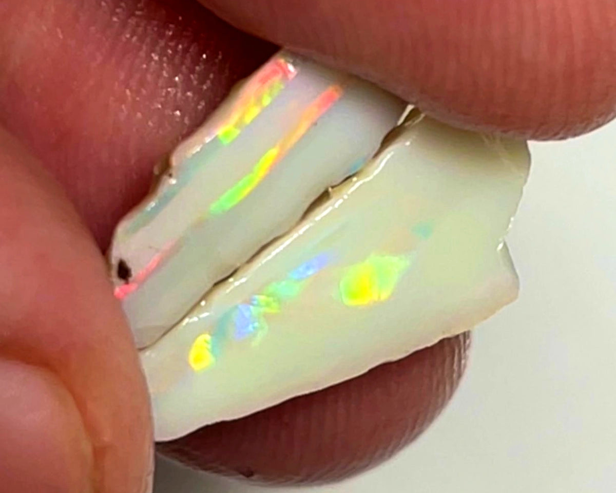 Lightning Ridge Rough Opal 6.5cts Cutters Pair Stunning Light Base High Grade Bright Multifires  18x8x5 & 12x8x4 mm WAE26