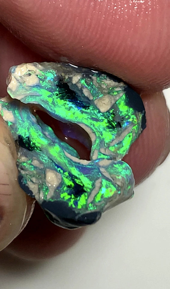 OPAL MONTH SPECIAL Lightning Ridge Rough Opal Black N1 Base Knobby Split 11cts Cutters Candy Exotic High Grade Super Bright Neon Green dominant fires 17x12x7mm & 15x7x7mm WSZ78