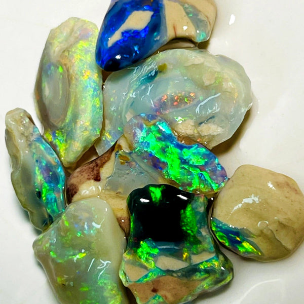 Lightning Ridge Rough Cutters Candy®  Dark & Crystal knobby Opal parcel 36cts Stunning Vivid Bright Multifires & bars 18x11x6mm to 10x7x5mm WAC15