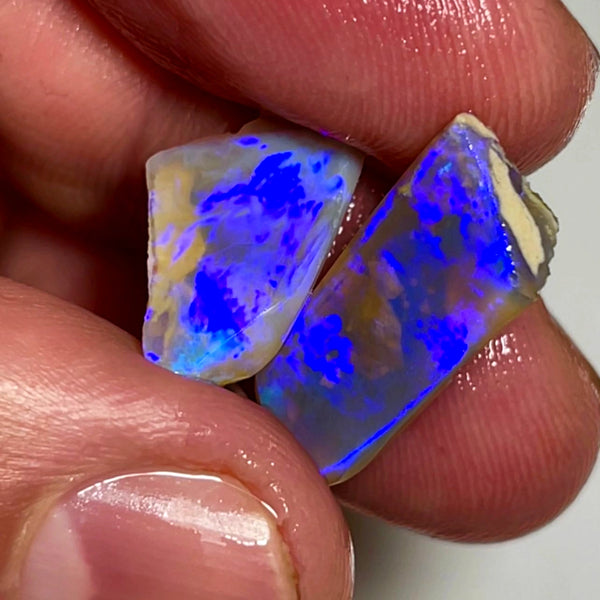 Lightning Ridge Opal Dark Crystal Seam Rough Rubs 12cts Gorgeous Display of Blues 18x9x7 & 13x11x5 mm WAE43