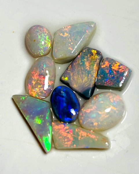 Lightning Ridge Opal Rough Small size Rub Preform Parcel Black Dark & Crystal Miners Bench® 9cts Stunning Bright Multifires & patterns to faces 12x5x3mm to 7x4x2mm WAA16