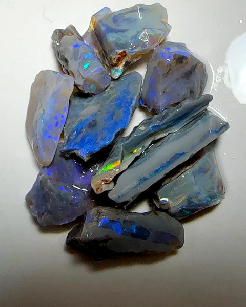 Lightning Ridge Rough Big Thick  Dark Seams Opal Parcel 70cts Lots of Potential & Cutters Lots Bright colours & bars 25x8x4mm to 15x8x4mm WAB78