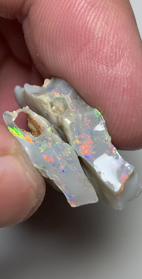 Lightning Ridge Rough Opal Semi Black Seam Split 16.4cts High Grade Exotic Vibrant Bright Lovely MULTIFIRES in bars 28x15x5mm & 18x7x5mm WSU55