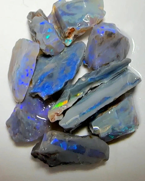 Lightning Ridge Rough Big Thick  Dark Seams Opal Parcel 70cts Lots of Potential & Cutters Lots Bright colours & bars 25x8x4mm to 15x8x4mm WAB78