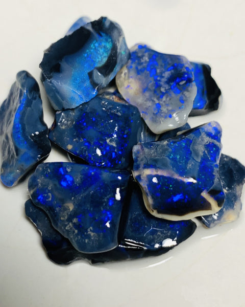 Lightning Ridge Rough Cutters Candy® Black Opal Seam parcel 54cts Gorgeous Bright fires & bars 20x12x3mm to 11x10x3mm WSS58