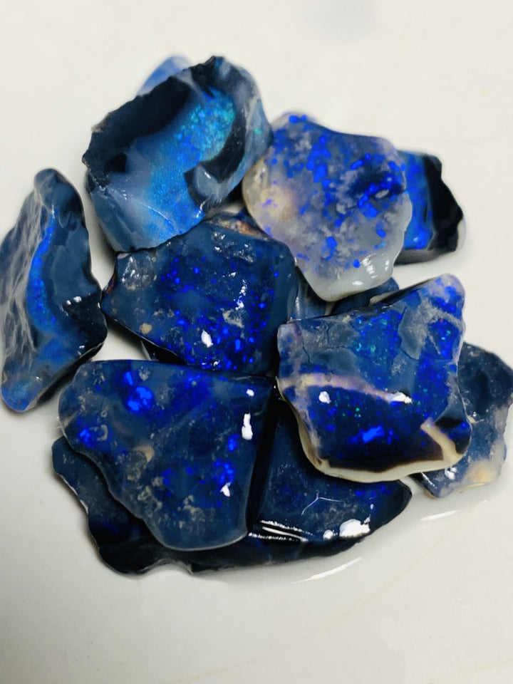 Lightning Ridge Rough Cutters Candy® Black Opal Seam parcel 54cts Gorgeous Bright fires & bars 20x12x3mm to 11x10x3mm WSS58