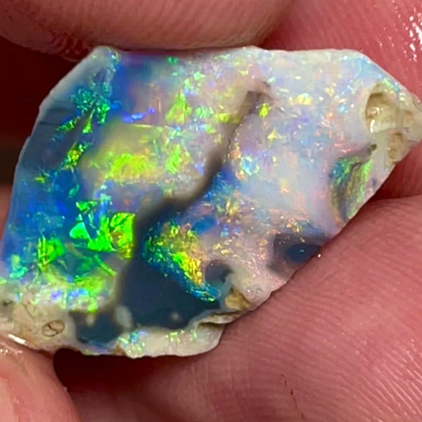 Mulga® Gem Dark Seam opal rough/rub 5.40cts Wee Warra Plains Very Exotic Super Bright Bling Bling Yellow Dominant Multi Fires Super sexy Who wants this one ? 25.00x 15.00x 2.50mm NEW929