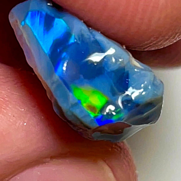 Lightning Ridge Rough Opal 12.4cts Stunning Black base Seams to cut Gorgeous Bright Multi fires in bar to cut 26x12x8mm WAD43