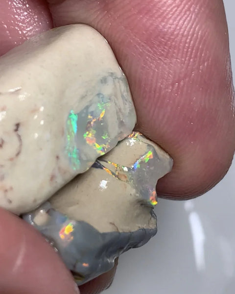 OPAL MONTH SPECIAL Mulga® Dark / Crystal  Rough Seam Opal formations Pair 34cts Nice fires clay/sand host 22x10x10mm & 16x10x8mm  WSZ02