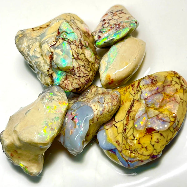 Lightning Ridge Rough Dark & Crystal Opal Parcel 125cts Knobby & Seam Formations with bright Multi colours showing 30x22x8mm to 18x10x5mm WAD37