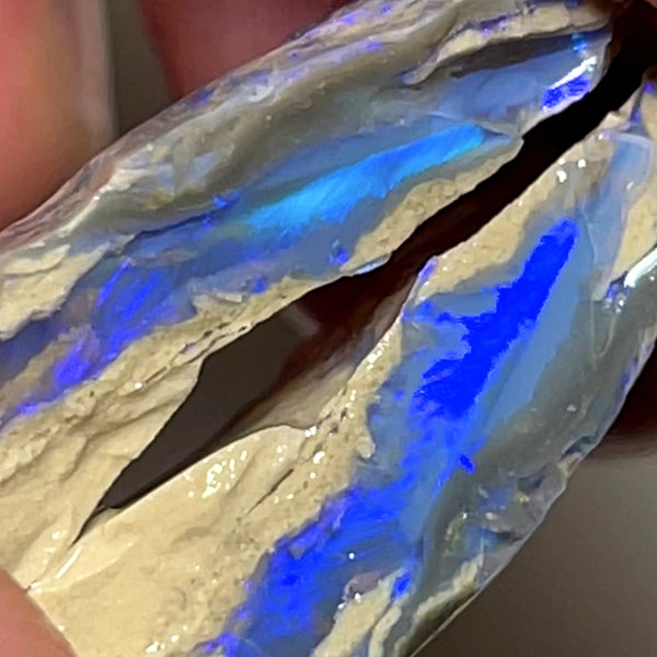 Lightning Ridge Rough Opal 27.5cts Stunning Dark Crystal Knobby Split with Vibrant Blues 27x18x7mm & 25x10x5mm WAD3