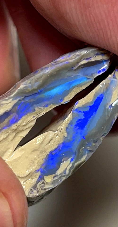 Lightning Ridge Rough Opal 27.5cts Stunning Dark Crystal Knobby Split with Vibrant Blues 27x18x7mm & 25x10x5mm WAD3