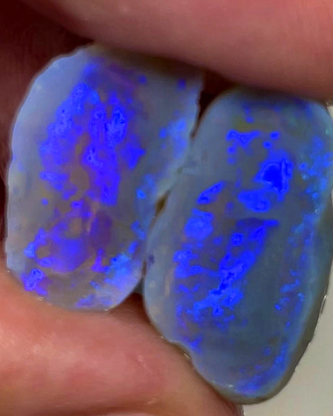 Lightning Ridge Rough Knobby Opal split pair 16.5cts Cutters Dark Stunning bright Blue fires to cut 20x9x7mm 18x10x9mm WAC17