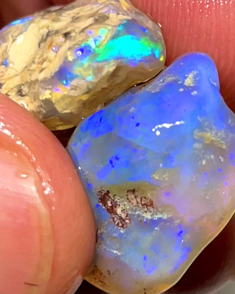 Lightning Ridge 34cts Big Bright knobby Opal rough pair lots of fires showing 22x17x10 & 19x15x9 mm 1128