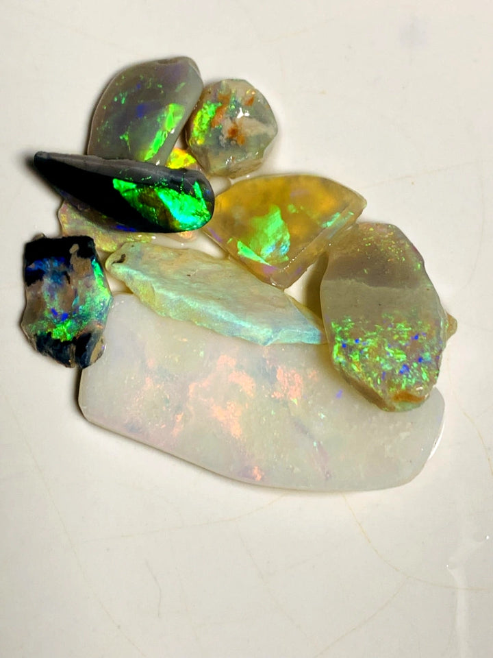 Lightning Ridge Opal Rough n Rub Parcel Black Dark & Crystal From the Miners Bench® 27cts Super Bright Multifires 30x12x3mm to 6x5x4mm  WSY95