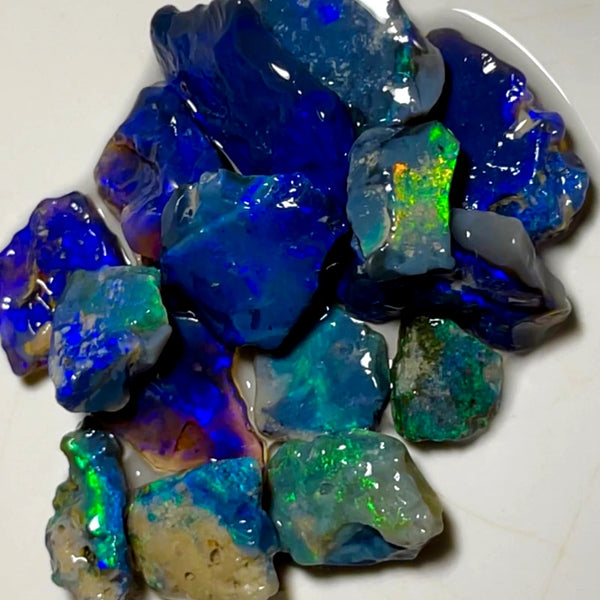 Lightning Ridge Rough Opal Parcel 41cts Cutters Select Black colourful material to cut 18x9x3mm to 10x5x2mm WAB38