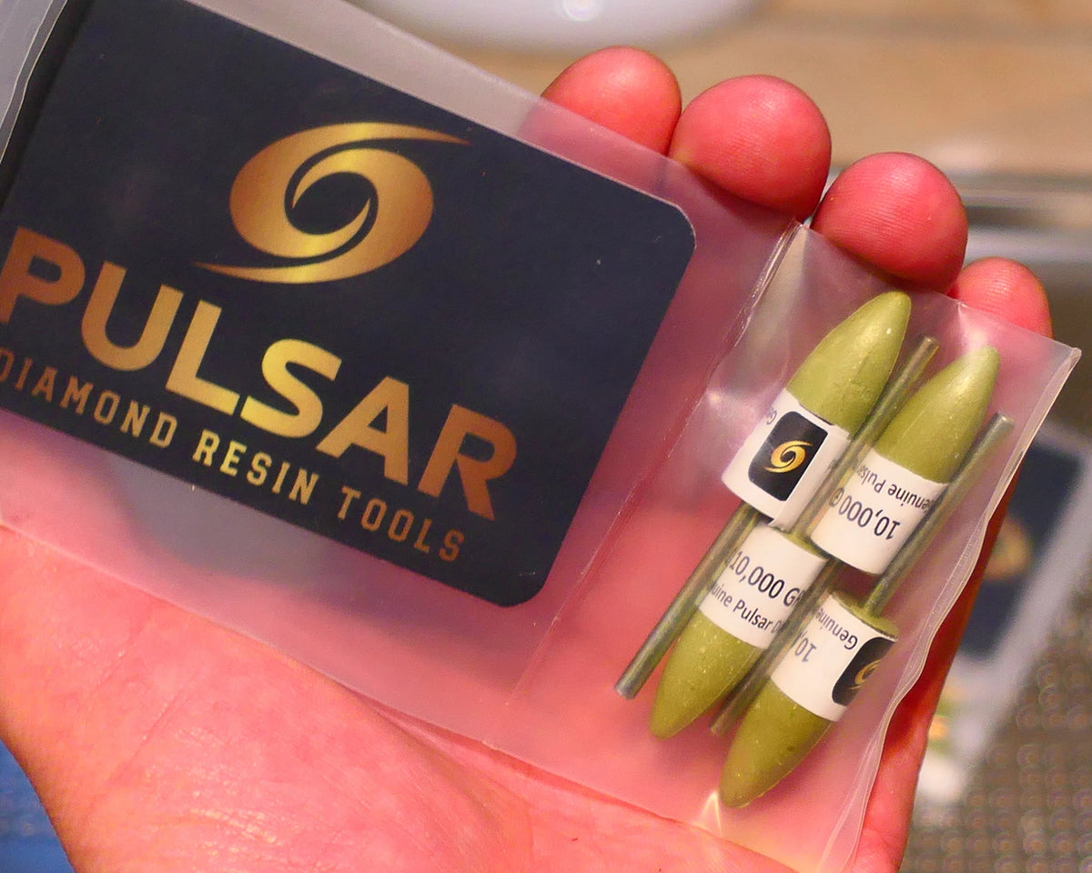 PULSAR™ DIAMOND RESIN POINTS MK2'S COLOUR CODED LAPIDARY BURRS FOR DREMEL & ROTARY TOOLS 3MM SHAFT POLISH SET 4x 10,000 GRITS