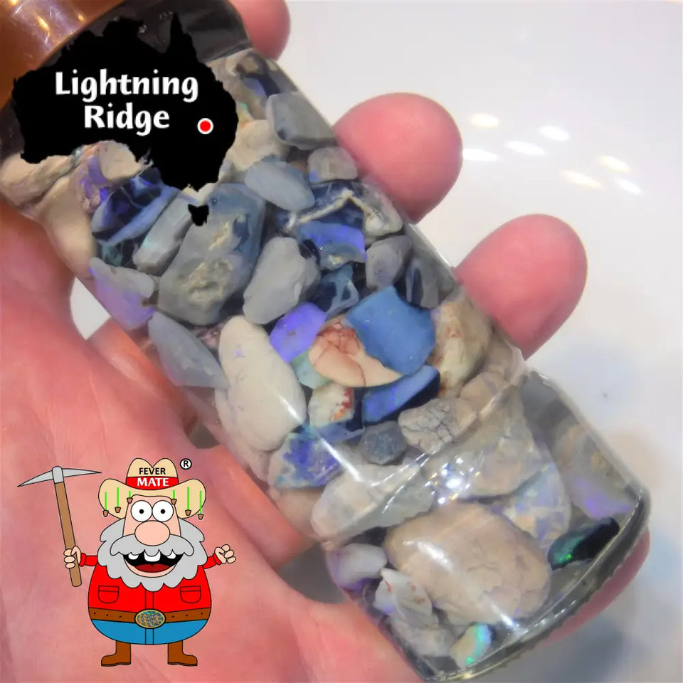 Lighting Ridge Rough Opal Parcel 475Cts Gamble Potch & Colours (Shown In Jar) 25Mm To Chip Size