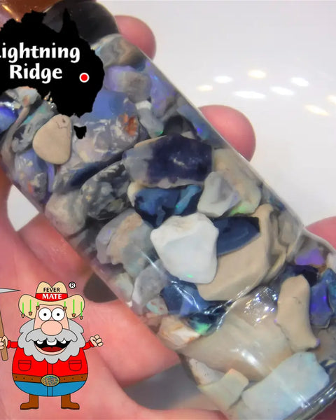 Lighting Ridge Rough Opal Parcel 475Cts Gamble Potch & Colours (Shown In Jar) 25Mm To Chip Size