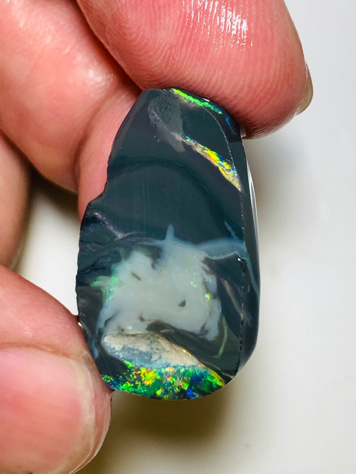 Australian Rough / Rub N4 Black opal  23cts Large Picture stone with Vibrant Bright multicolour bars 29x17x7mm WSQ29
