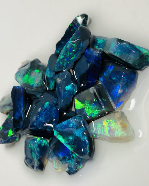 Australian Rough n Rubs Mulga® Field Black Opal Parcel 26cts Top High Grade Beautiful & Bright MULTIFIRES for cutters 10x7x2mm to 6x4x2mm WSE18