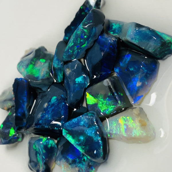 Australian Rough n Rubs Mulga® Field Black Opal Parcel 26cts Top High Grade Beautiful & Bright MULTIFIRES for cutters 10x7x2mm to 6x4x2mm WSE18