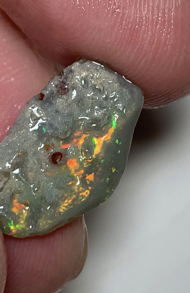 Australian Lightning Ridge Cutter Candy Select Bright Semi Black Crystal Seam Rough Opal 8cts Exotic Bright Yellow/orange dominant fires 21x11x5mm WSP58