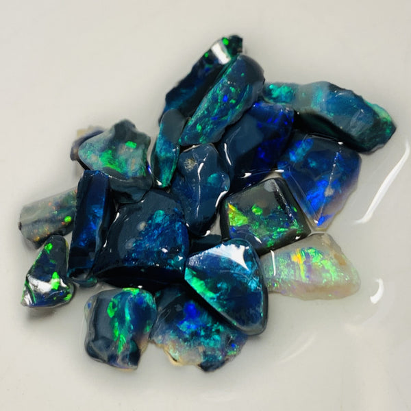 Australian Rough n Rubs Mulga® Field Black Opal Parcel 26cts Top High Grade Beautiful & Bright MULTIFIRES for cutters 10x7x2mm to 6x4x2mm WSE18