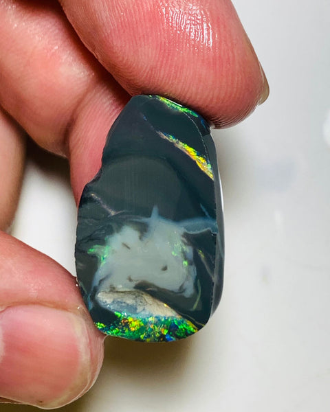 Australian Rough / Rub N4 Black opal  23cts Large Picture stone with Vibrant Bright multicolour bars 29x17x7mm WSQ29