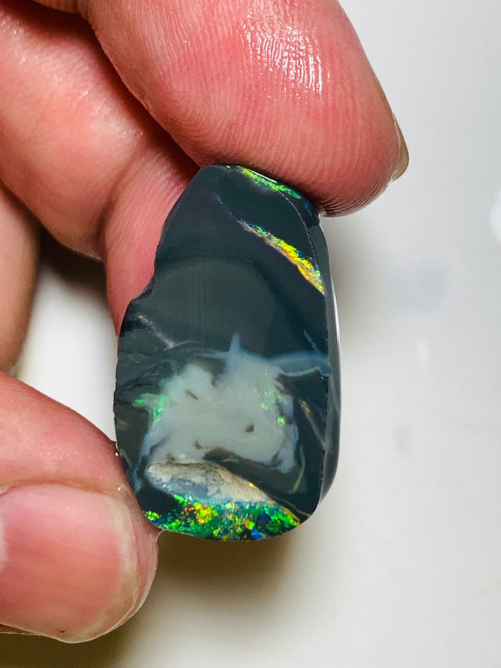 Australian Rough / Rub N4 Black opal  23cts Large Picture stone with Vibrant Bright multicolour bars 29x17x7mm WSQ29