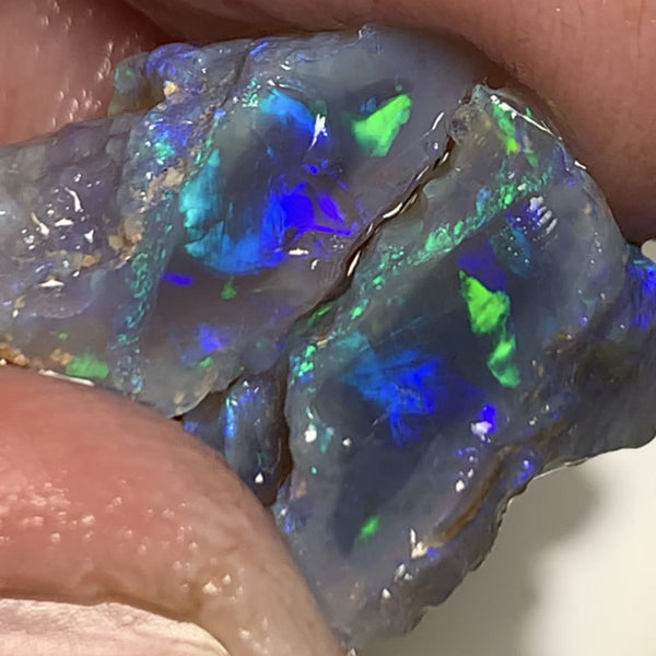 Australian Rough Opal Top Notch Gem Grade semi Black Crystal knobby split pair 13cts Professional Cutters only! Stunning Bright exposed Reds & Multifires 15x10x10mm & 17x6x5mm WSN31