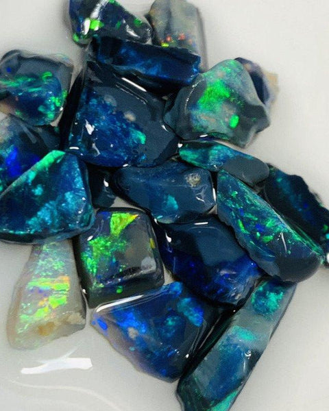 Australian Rough n Rubs Mulga® Field Black Opal Parcel 26cts Top High Grade Beautiful & Bright MULTIFIRES for cutters 10x7x2mm to 6x4x2mm WSE18