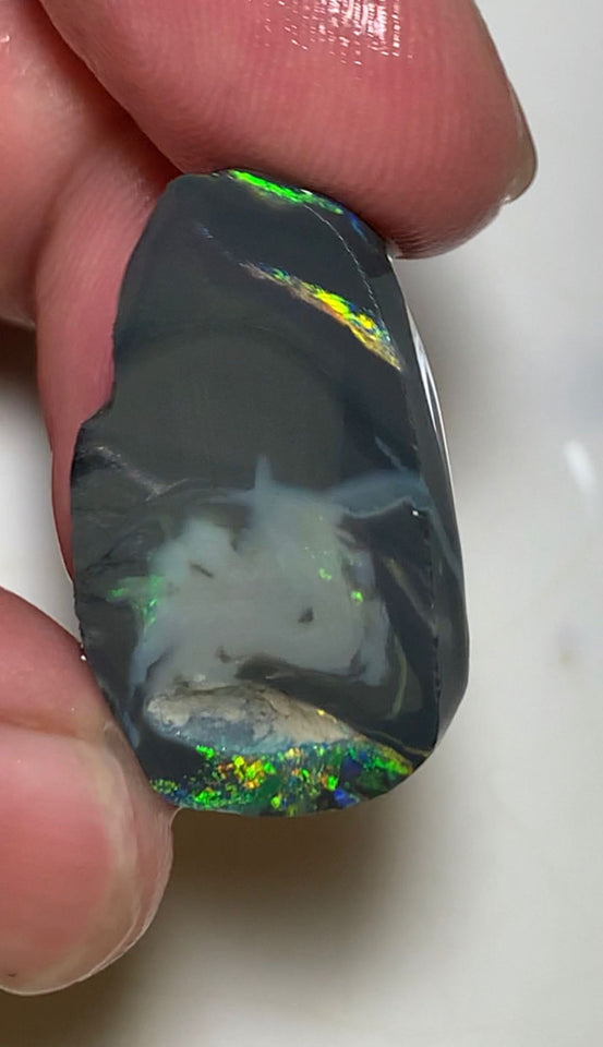 Australian Rough / Rub N4 Black opal  23cts Large Picture stone with Vibrant Bright multicolour bars 29x17x7mm WSQ29
