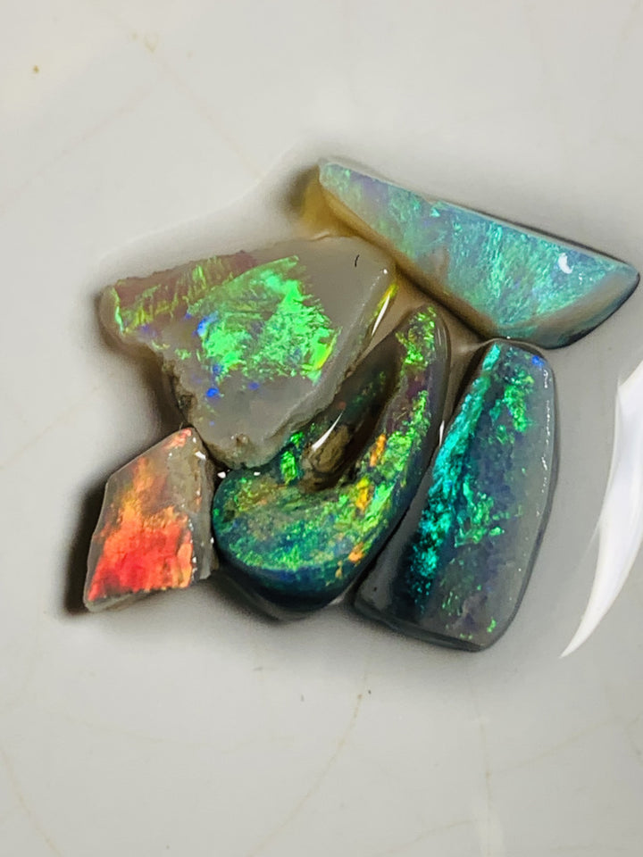 Australian Opal Rubs Parcel Semi Black & Crystal Plate of colour from the Miners Bench® 13cts Super Bright Vivid fires to faces 15x7x3mm to 6x6x4mm WSQ99
