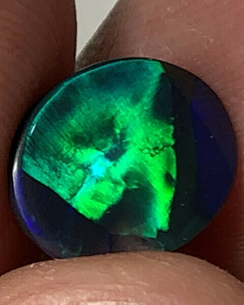Australian Black Opal Gemstone 1.45cts N2 Body Tone B2 Brightness Angel Fish Pattern Green / Blue fires 12x9x2mm  GEM895