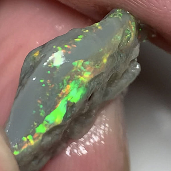 Australian Lightning Ridge Cutter Candy Select Bright Semi Black Crystal Seam Rough Opal 8cts Exotic Bright Yellow/orange dominant fires 21x11x5mm WSP58