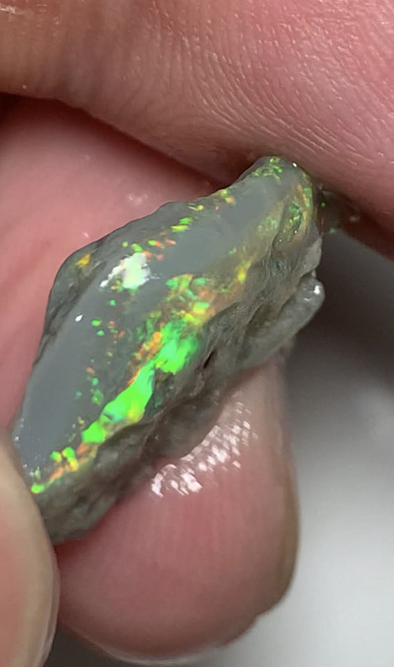 Australian Lightning Ridge Cutter Candy Select Bright Semi Black Crystal Seam Rough Opal 8cts Exotic Bright Yellow/orange dominant fires 21x11x5mm WSP58
