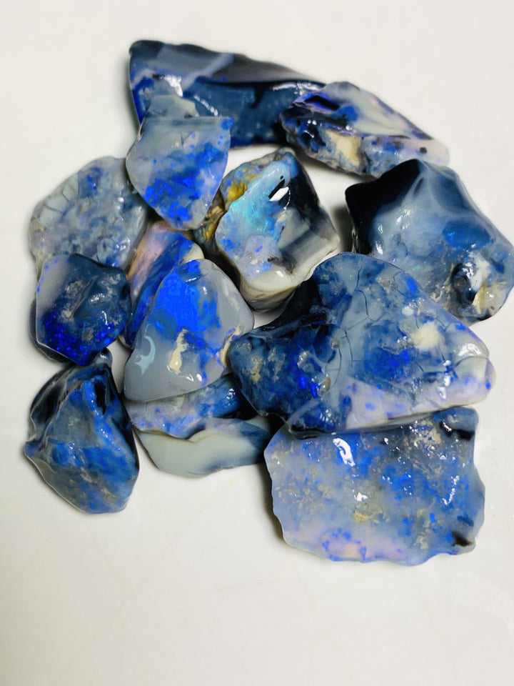Australian Rough Mulga® Black & Semi Black Opal Seam parcel 101cts Stunning Cutters Gorgeous Bright fires & bars 22x15x7mm to 12x8x6mm WSR58