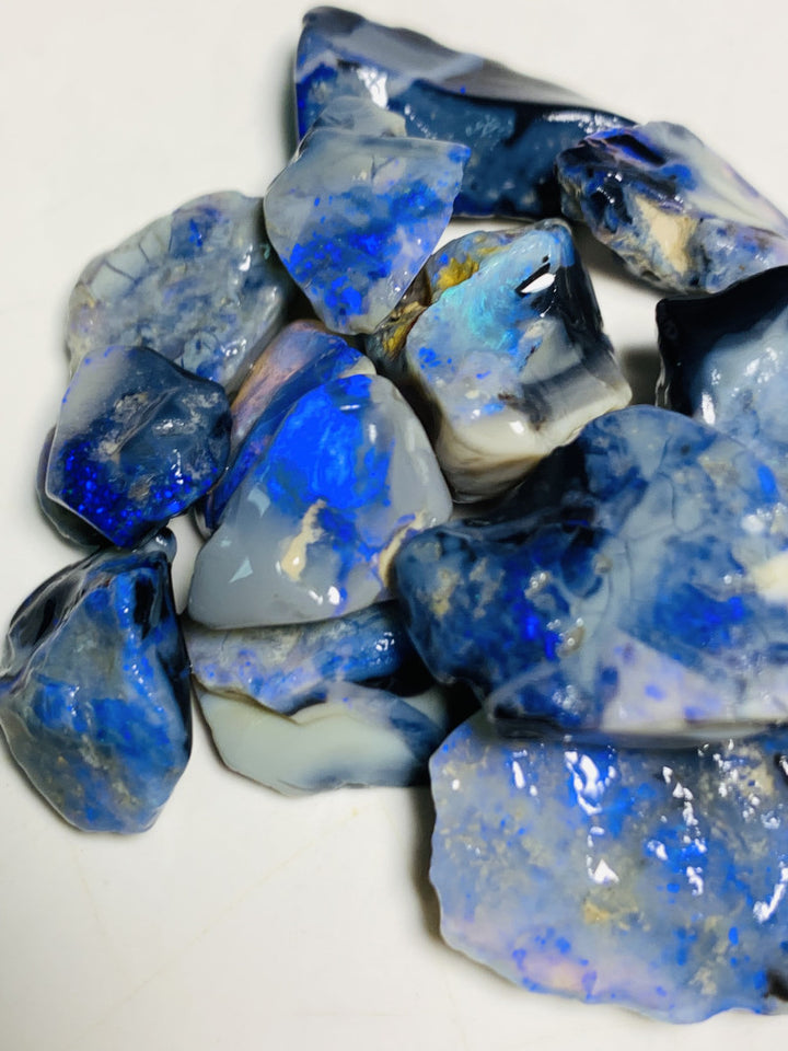 Australian Rough Mulga® Black & Semi Black Opal Seam parcel 101cts Stunning Cutters Gorgeous Bright fires & bars 22x15x7mm to 12x8x6mm WSR58