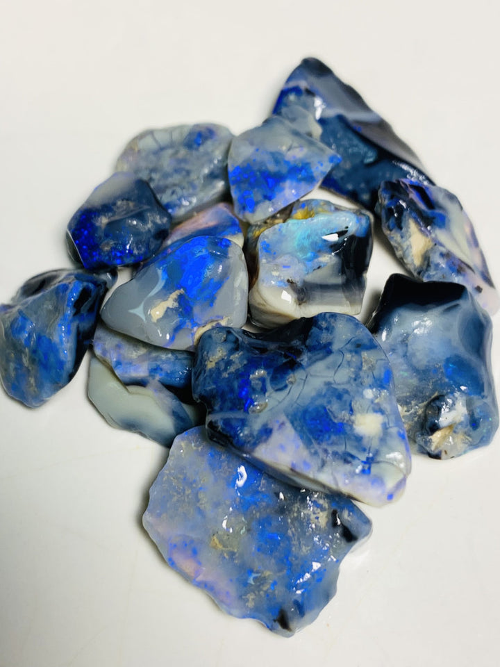 Australian Rough Mulga® Black & Semi Black Opal Seam parcel 101cts Stunning Cutters Gorgeous Bright fires & bars 22x15x7mm to 12x8x6mm WSR58